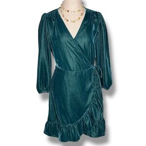 Gap Dress Wrap Green Velvet Ruffle Women's Small Boho Cottagecore Feminine Party